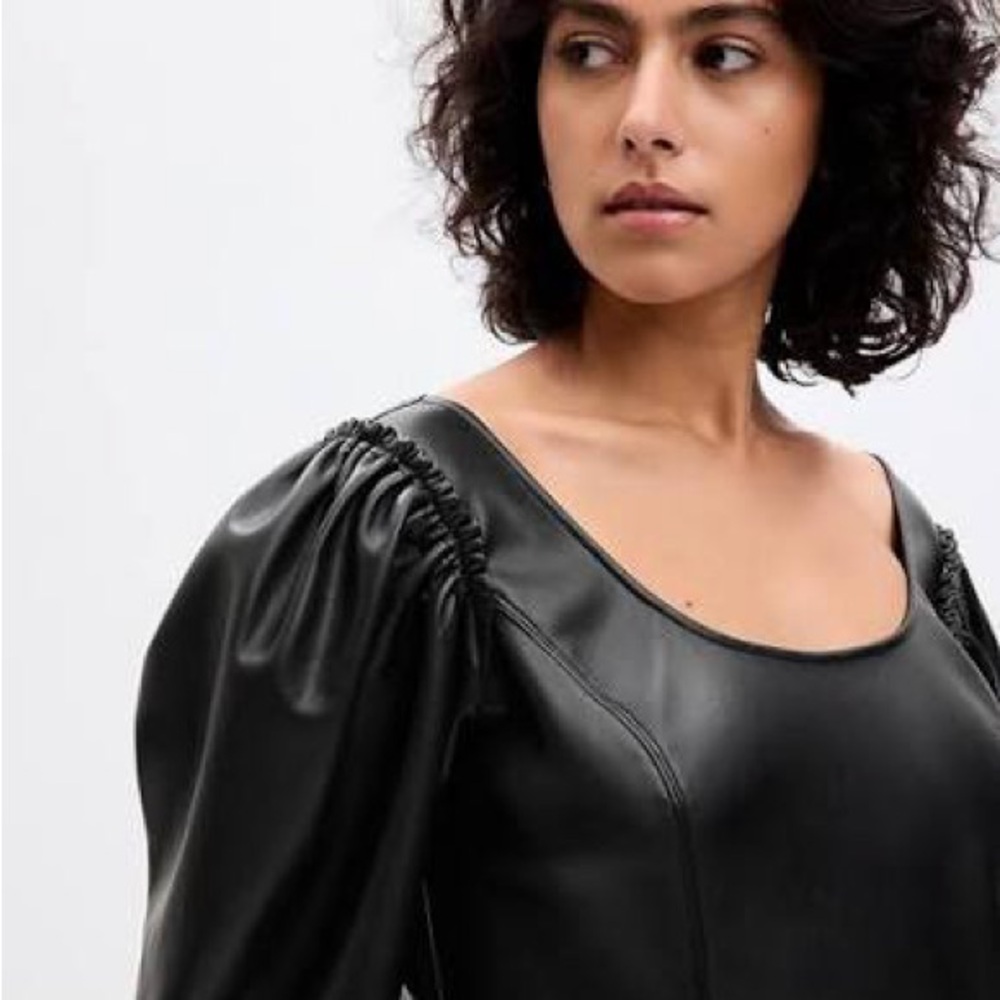 GAP Vegan Leather Puff Sleeve Mini Dress - Picture 6 of 12